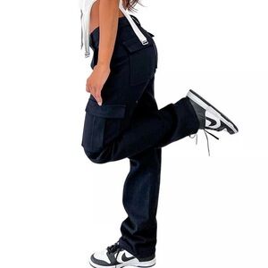 Wildfox Black Elastic Waist Cargo Satin Pants